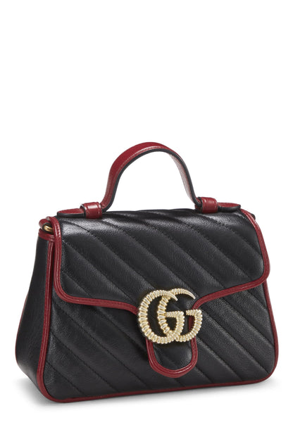 Gucci, Mini sac à main en cuir noir GG Marmont Torchon, d'occasion, multicolore