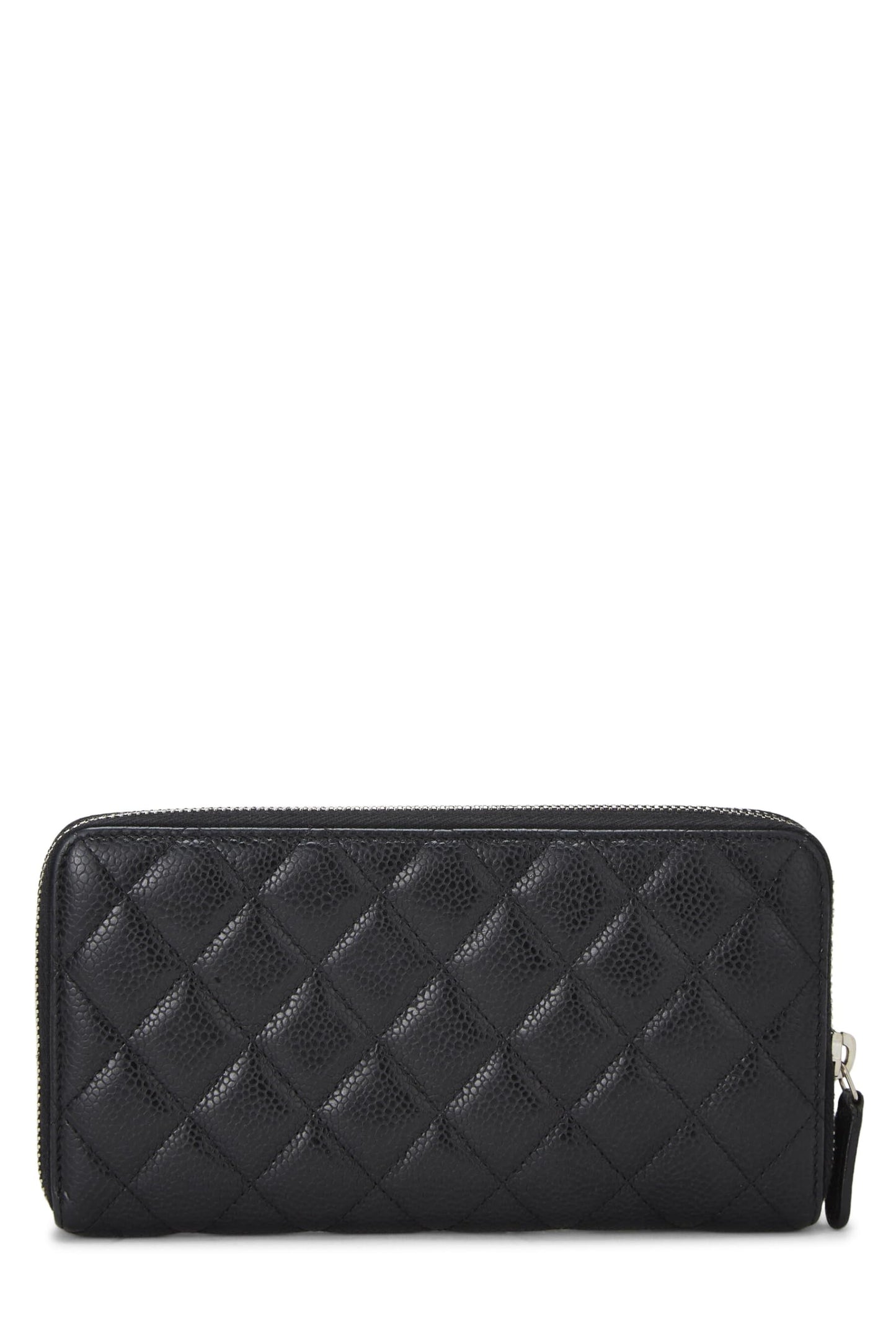 Chanel, Pre-Loved Black Quilted Caviar Zip Around Wallet, Black