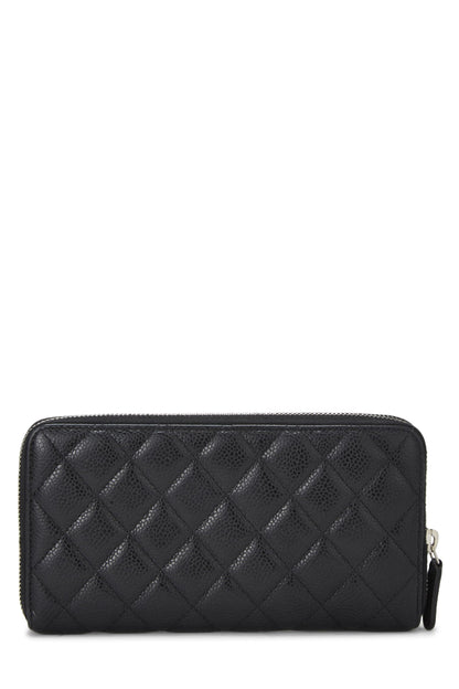 Chanel, Cartera de caviar acolchada negra con cremallera alrededor Pre-Loved, Negro