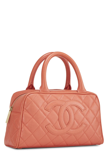 CHANEL, Pre-Loved Coral Quilted Caviar Bowler Mini, Orange