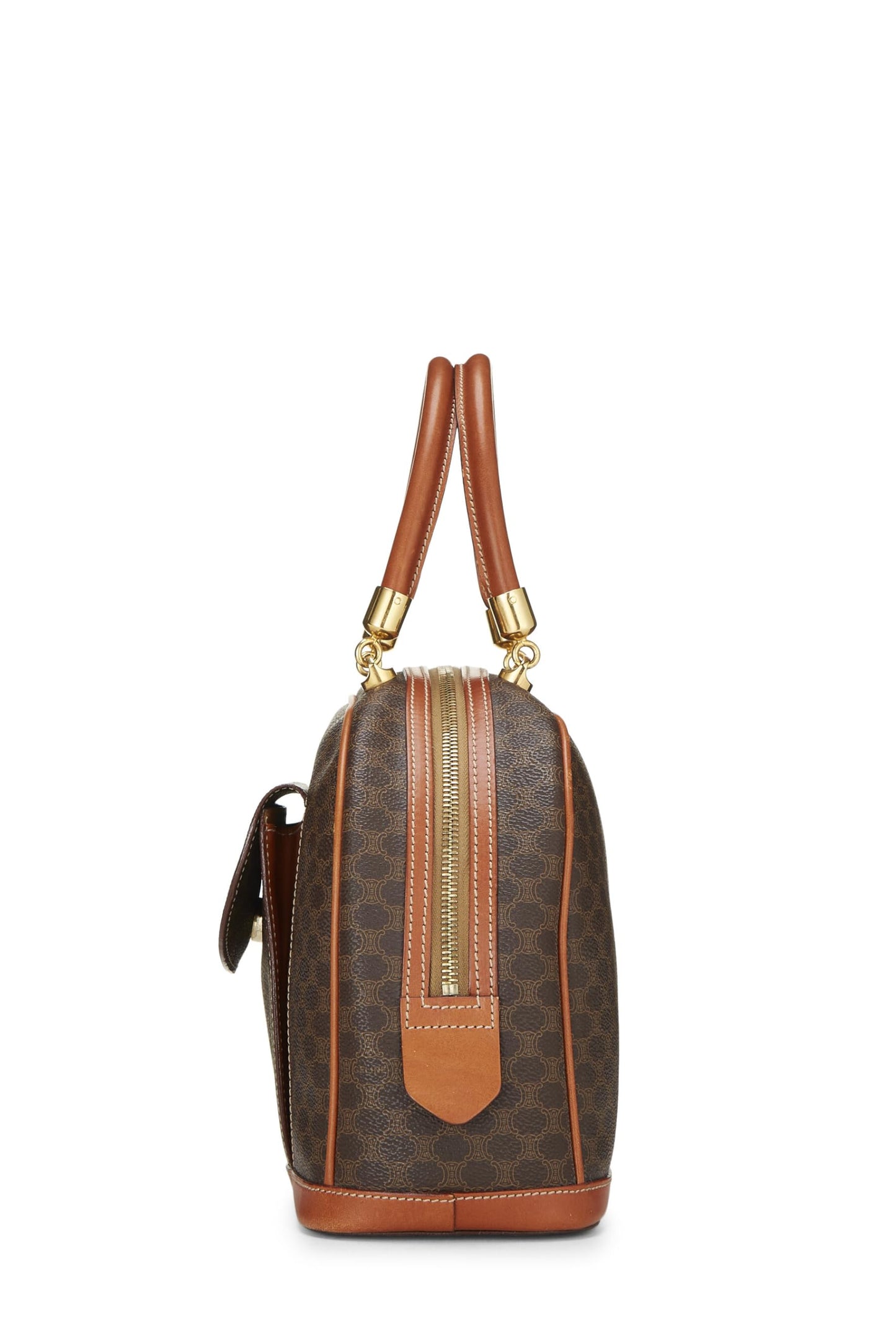 Céline, Pre-Loved Brown Coated Canvas Macadam Handbag, Brown