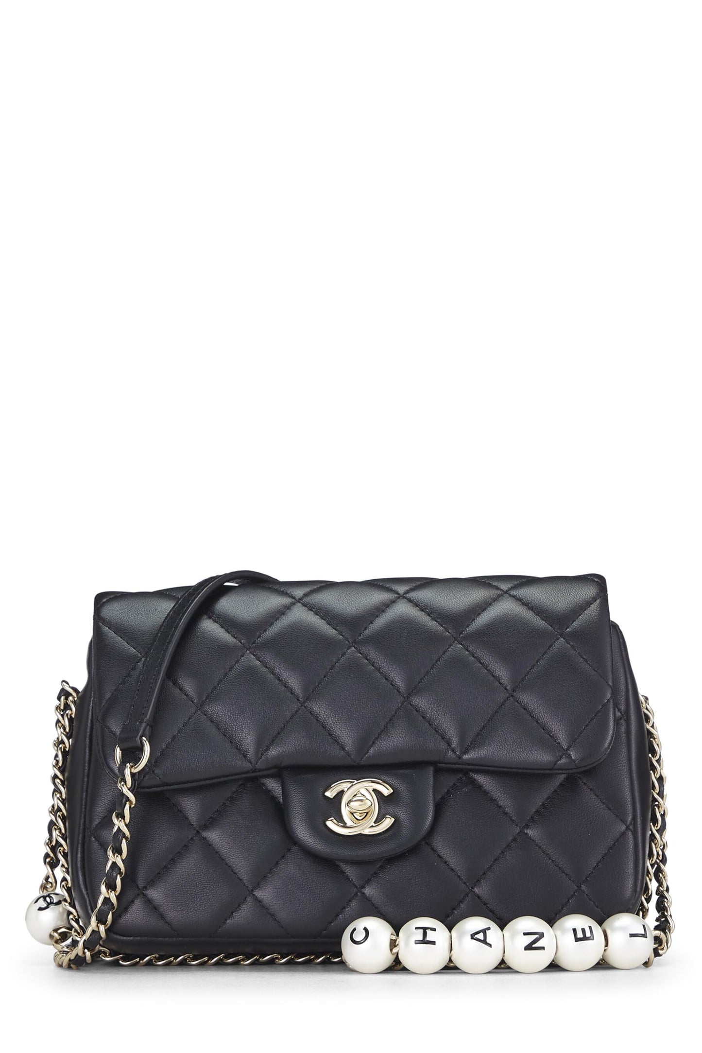 Chanel, Bolso pequeño con solapa My Precious Pearls de piel de cordero negra Pre-Loved, Negro