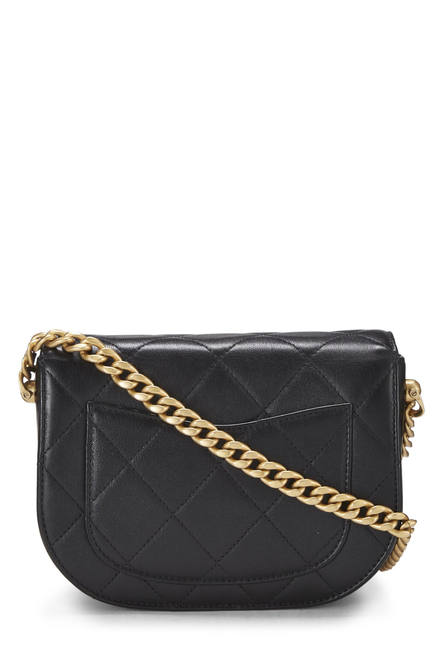 Chanel, Mini sac messager Moon Flap en cuir de veau noir d'occasion, noir