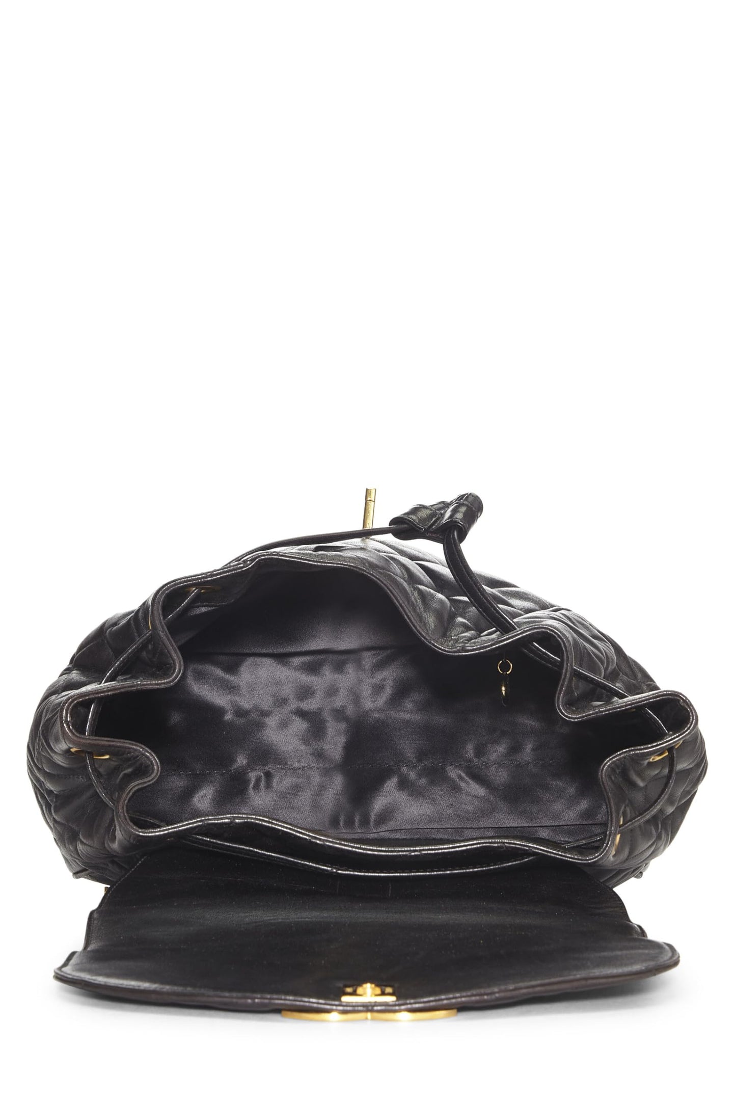 Chanel, sac à dos matelassé en cuir d'agneau noir d'occasion, grand modèle, noir