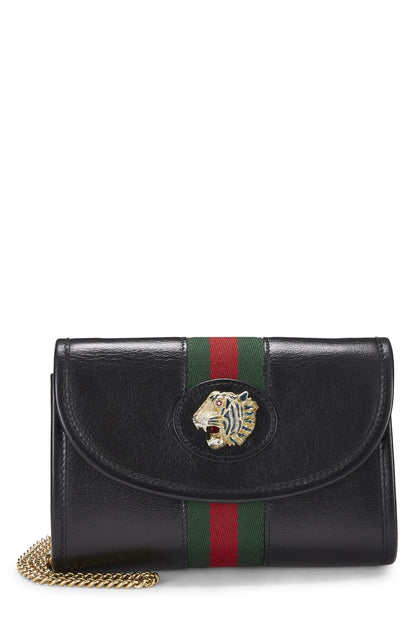 Gucci, Pre-Loved Black Leather Web Rajah Shoulder Bag Mini, Black