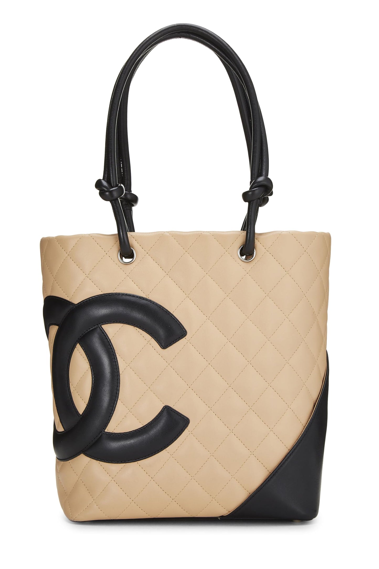 Chanel, sac cabas Cambon Ligne en cuir de veau matelassé beige d'occasion, petit modèle, beige