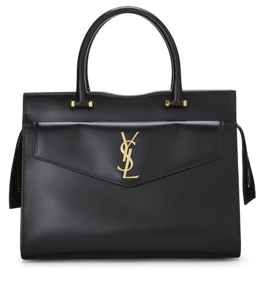 Yves Saint Laurent, Bolso tote Uptown mediano de piel de becerro negro Pre-Loved, Negro