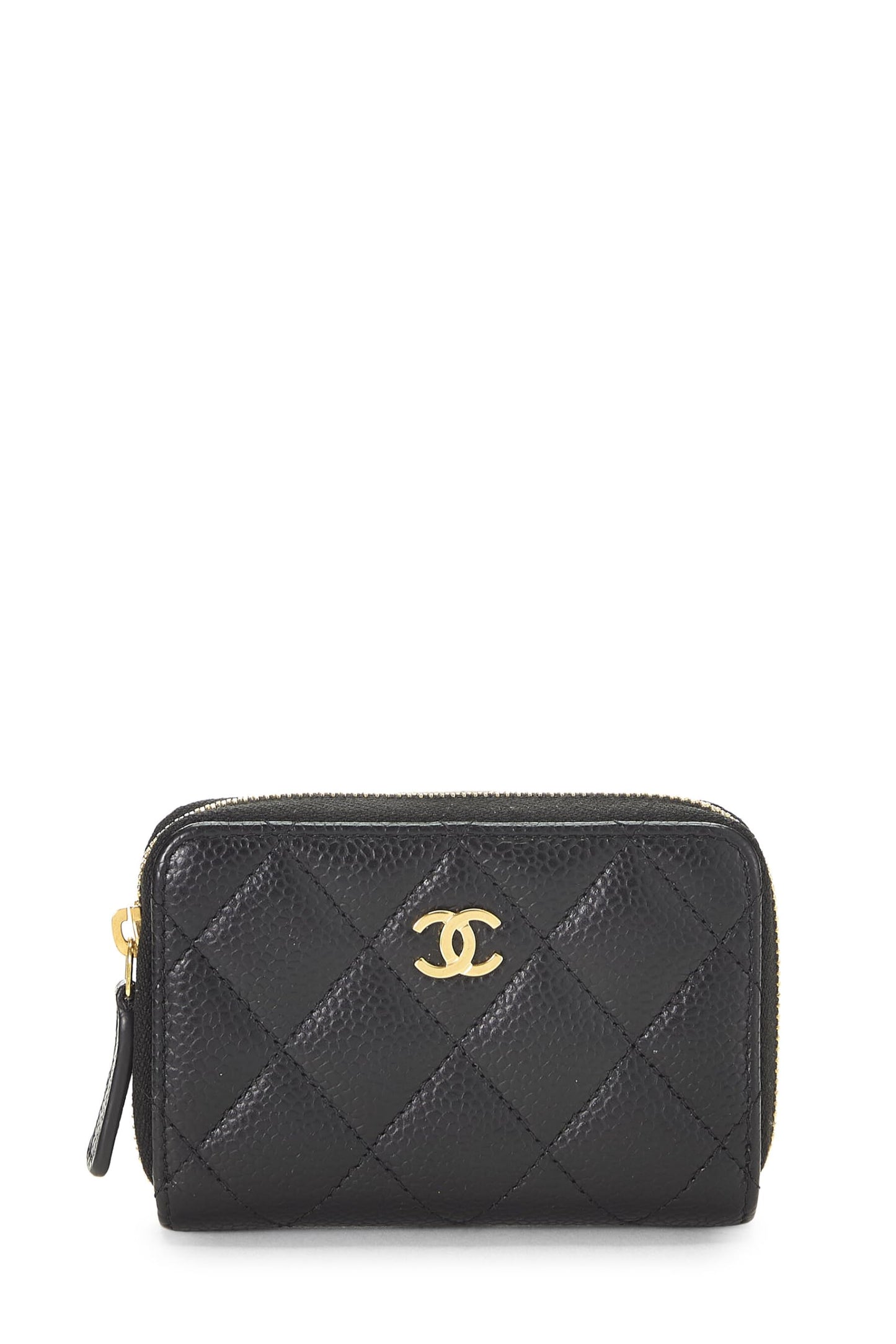 Chanel, Monedero con cremallera alrededor de caviar negro 'CC' Pre-Loved, Negro