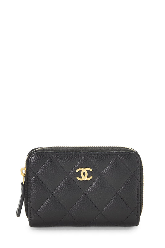 Chanel, Pre-Loved Black Caviar 'CC' Zip Around Coin Purse, Black