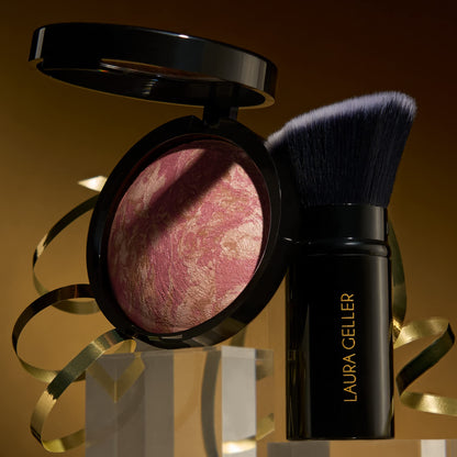 LAURA GELLER NEW YORK Baked Blush-n-Bronze Blush bronzant 2 en 1, Rose Bronze - Pinceau kabuki biseauté rétractable