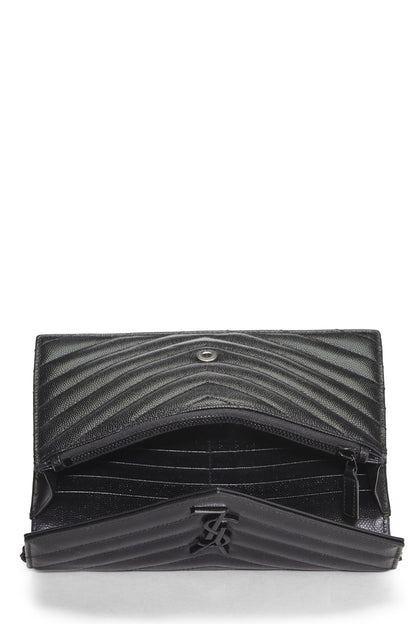 Yves Saint Laurent, Cartera tipo sobre con cadena de piel de becerro granulada negra Pre-Loved (WOC), Negro