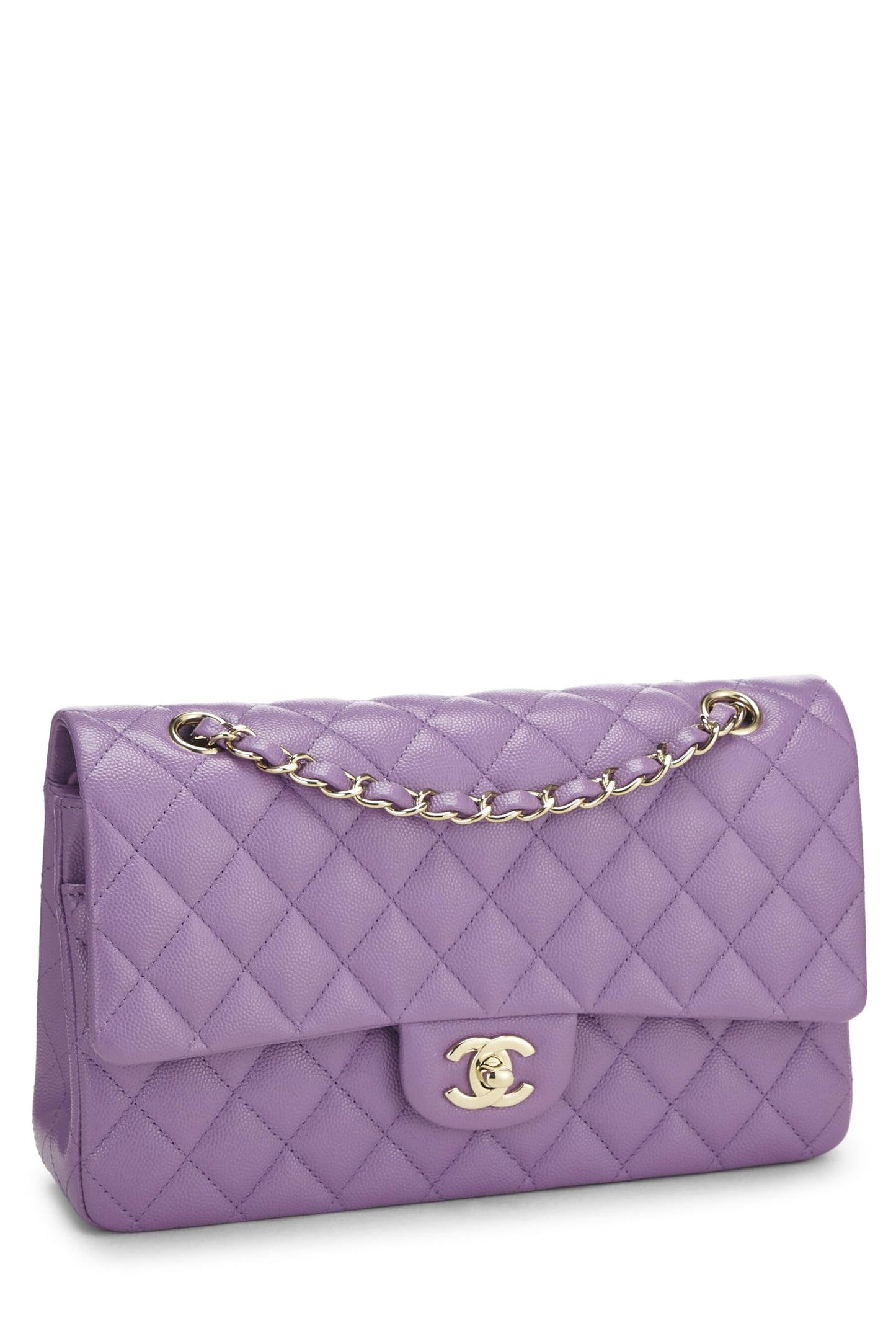 Chanel, Pre-Loved Purple Caviar Classic doble solapa mediana, Púrpura