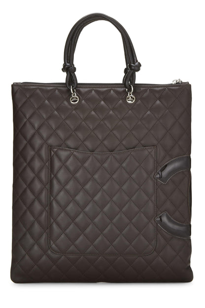 Chanel, sac cabas plat Cambon en cuir d'agneau marron d'occasion, marron