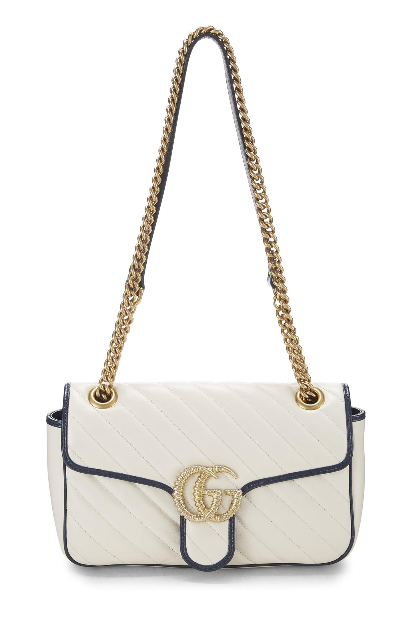 Gucci, Bolso de hombro pequeño Torchon GG Marmont de cuero blanco Pre-Loved, Blanco