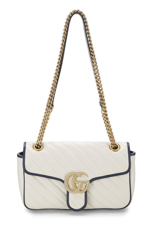 Gucci, Pre-Loved White Leather Torchon GG Marmont Shoulder Bag Small, White