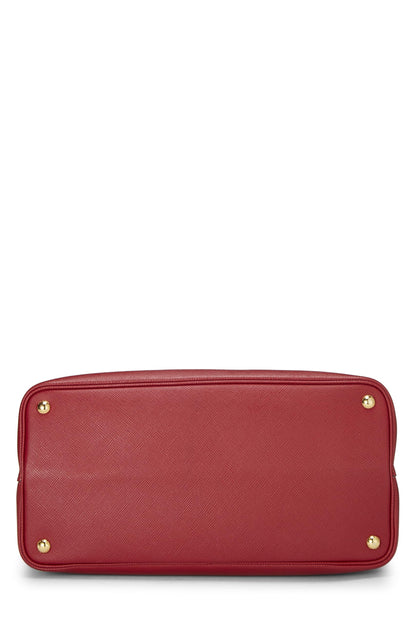 Prada, sac fourre-tout double taille moyenne en cuir Saffiano rouge d'occasion, rouge