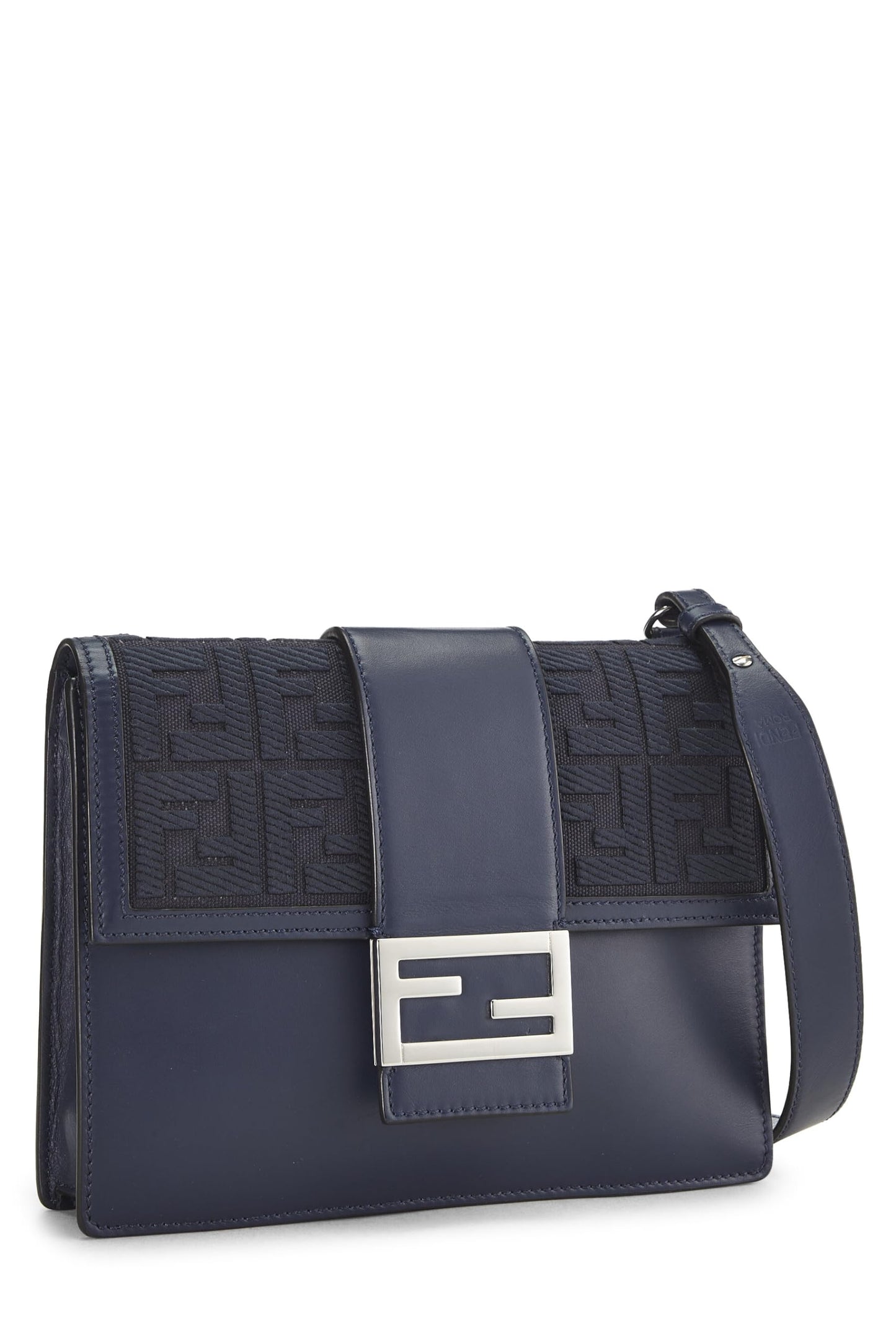 Fendi, Bolso baguette plano mediano de cuero azul marino Pre-Loved, Azul marino