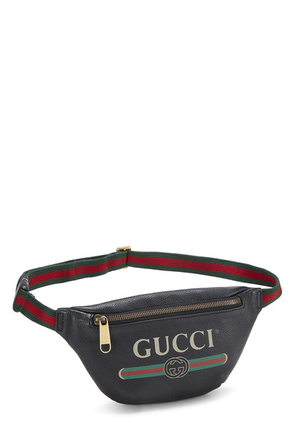 Gucci, Riñonera pequeña de cuero negro con estampado del logo Pre-Loved, Negro