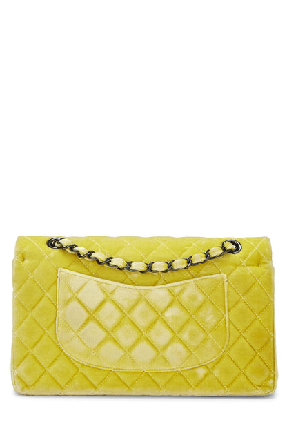 Chanel, Pre-Loved Yellow Quilted Velvet Classic Double Flap Medium, Yellow