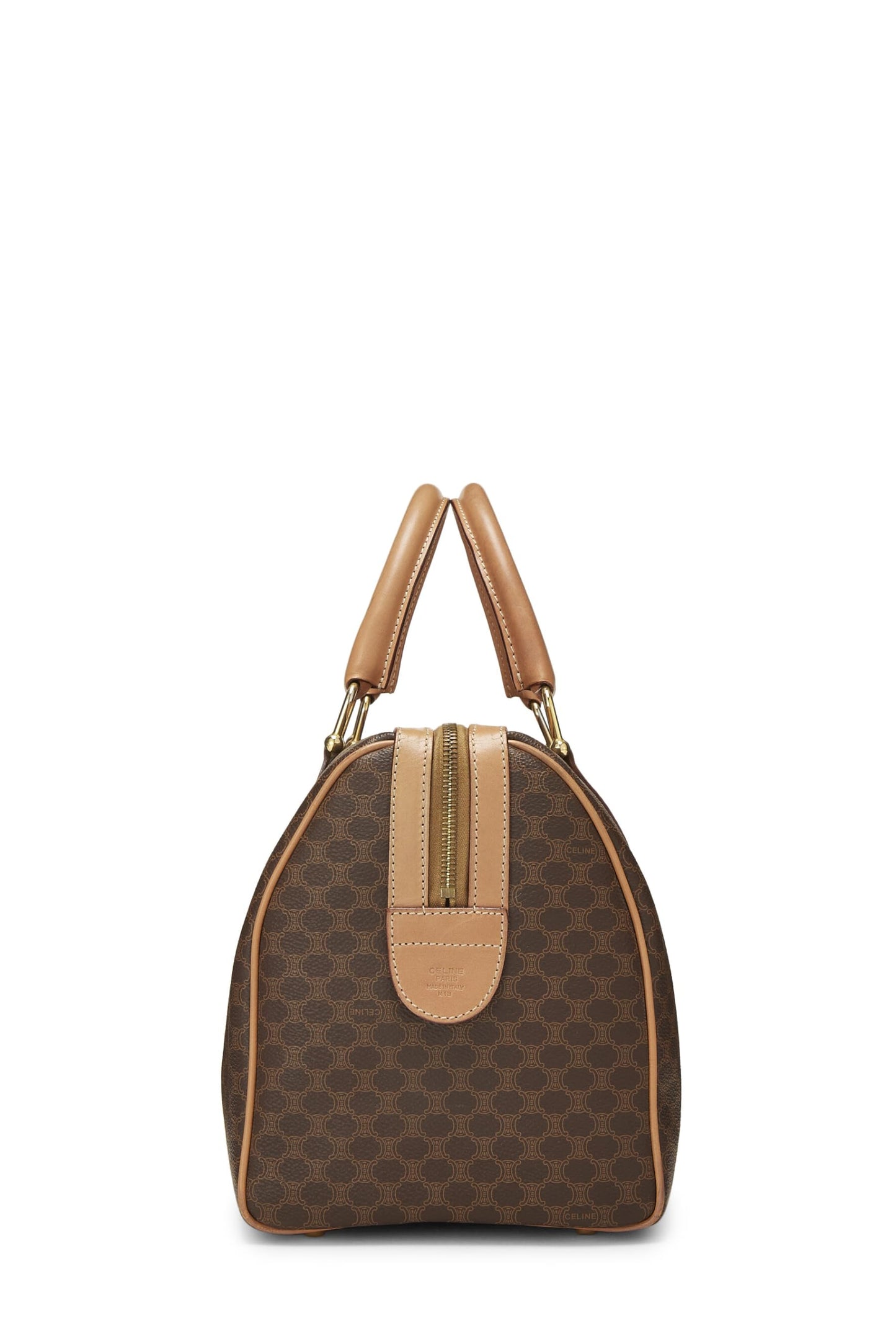 Céline, Pre-Loved Brown Coated Canvas Macadam Boston Bag, Brown