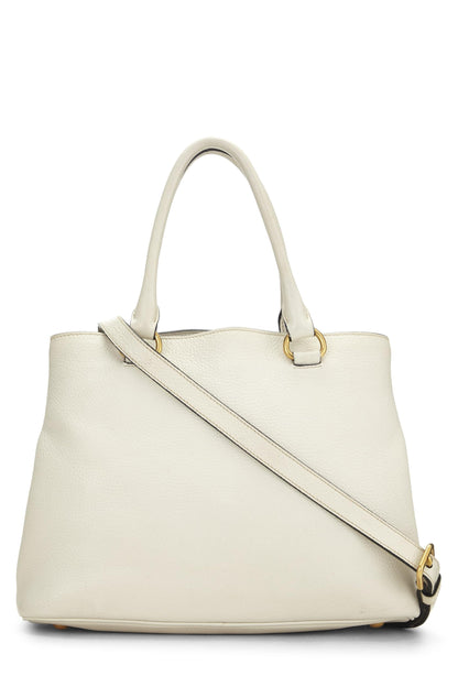 Prada, Asa superior convertible pequeña Vitello Daino Phenix blanca Pre-Loved, blanca