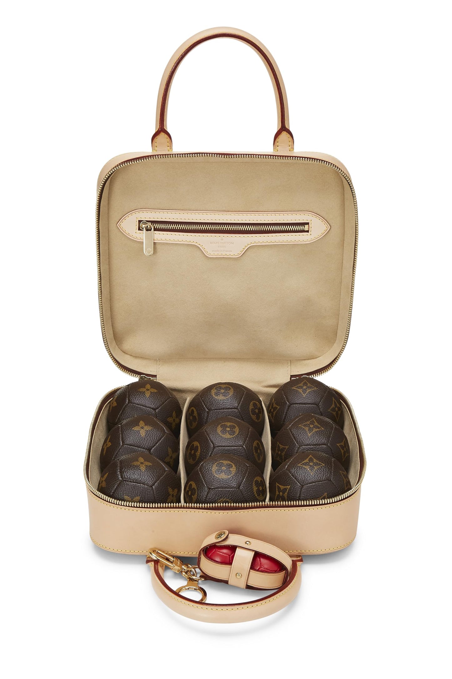 Louis Vuitton, Ensemble de pétanque en toile Monogram et cuir de vachette d'occasion, marron