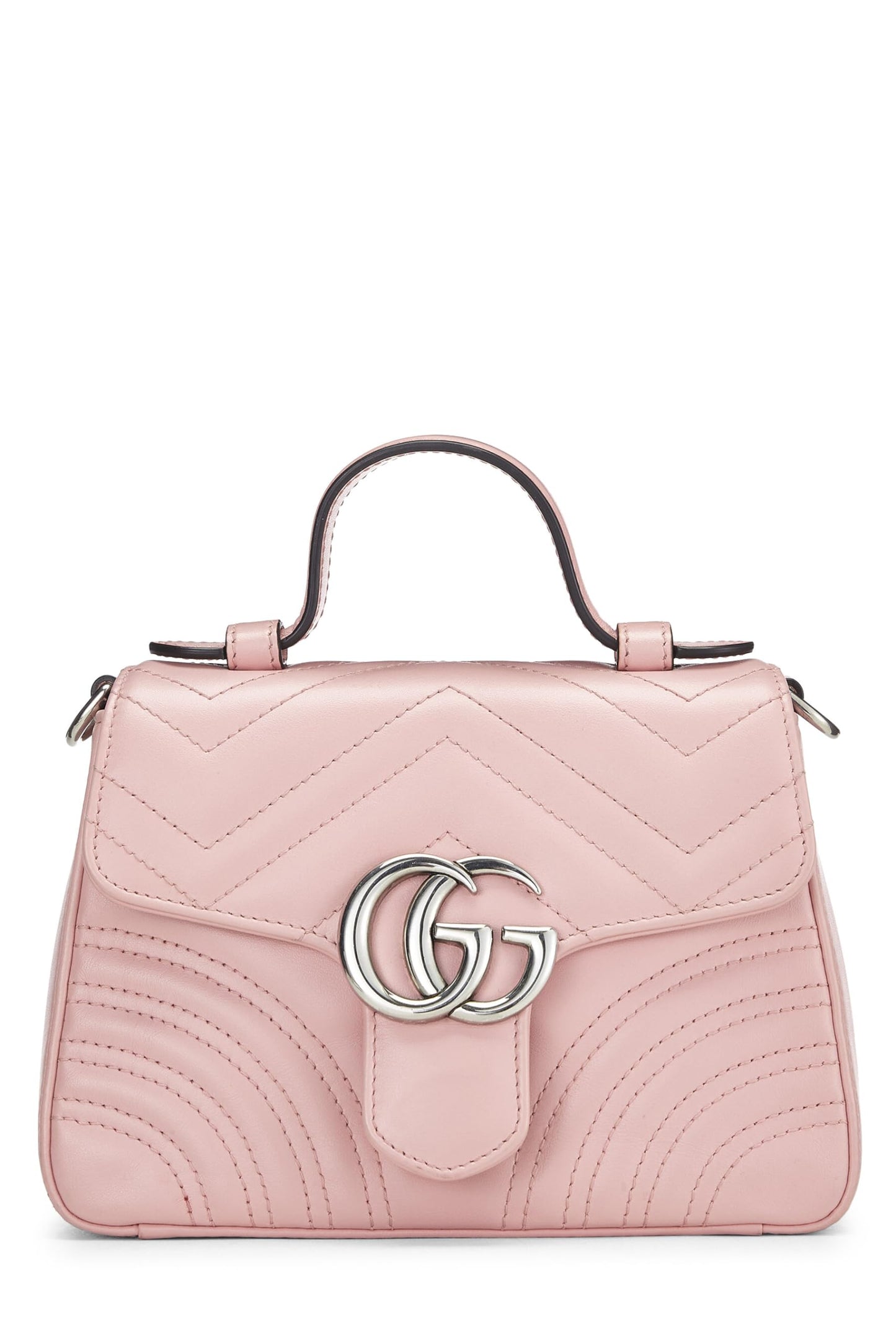 Gucci, Bolso mini con solapa y asa superior GG Marmont de cuero rosa Pre-Loved, Rosa