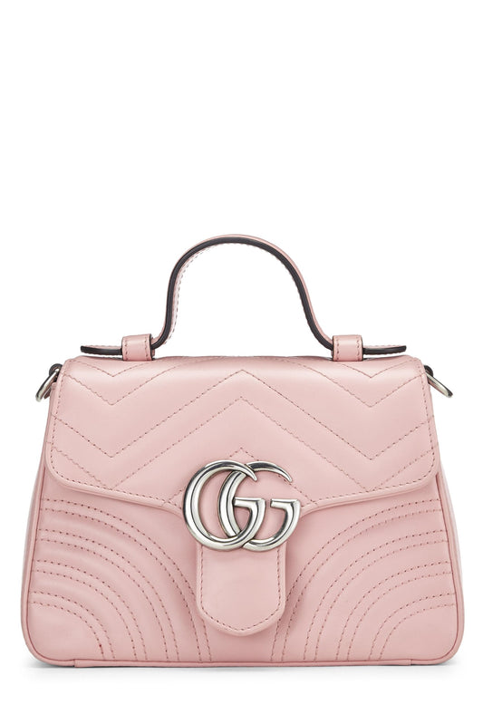 Gucci, Mini sac à main à rabat en cuir rose GG Marmont d'occasion, rose