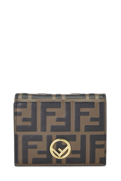 Fendi, Cartera compacta 'F is Fendi' de cuero repujado marrón Pre-Loved, Marrón