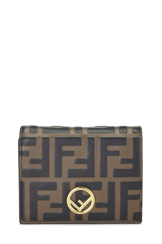 Fendi, portefeuille compact en cuir gaufré marron « F is Fendi » d'occasion, marron