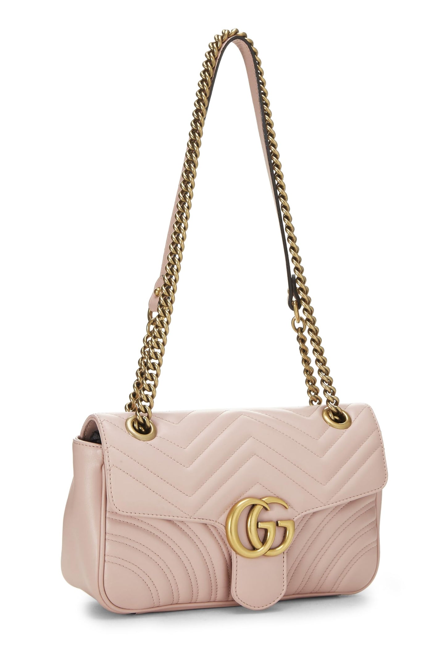 Gucci, sac à bandoulière GG Marmont en cuir rose d'occasion, petit modèle, rose