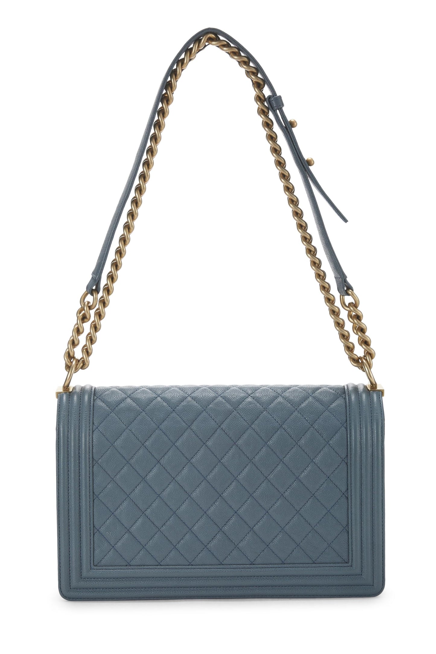 Chanel, sac Boy Caviar matelassé bleu d'occasion de taille moyenne, bleu