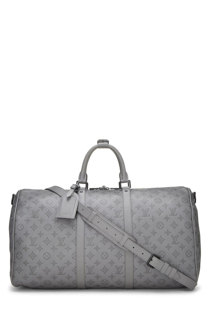 Louis Vuitton, sac bandoulière Keepall 50 en cuir gris Monogram Shadow d'occasion, gris