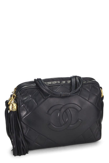 Chanel, sac photo « CC » en cuir d'agneau bleu marine d'occasion, taille moyenne, bleu marine