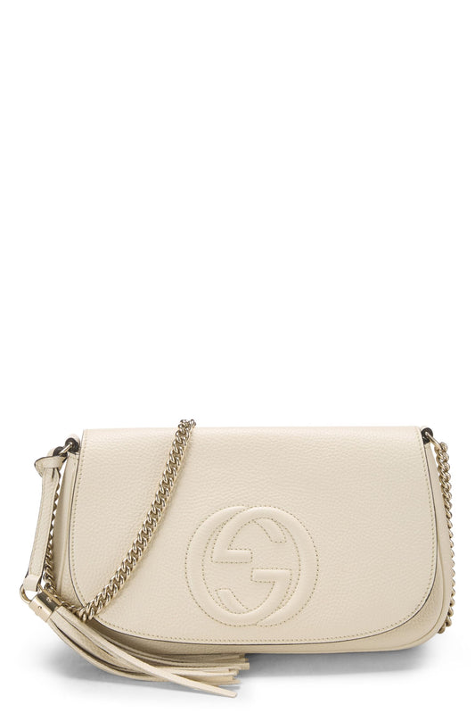 Gucci, Pre-Loved White Grained Leather Soho Chain Flap Crossbody, White