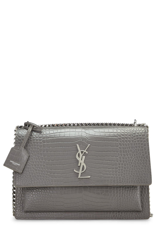 Yves Saint Laurent, Pre-Loved Grey Embossed Leather Sunset Large, Grey