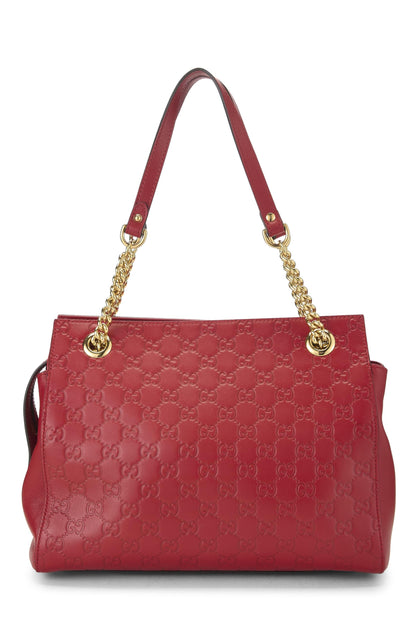 Gucci, Pre-Loved Red Leather Guccissima Soft Chain Tote Medium, Red