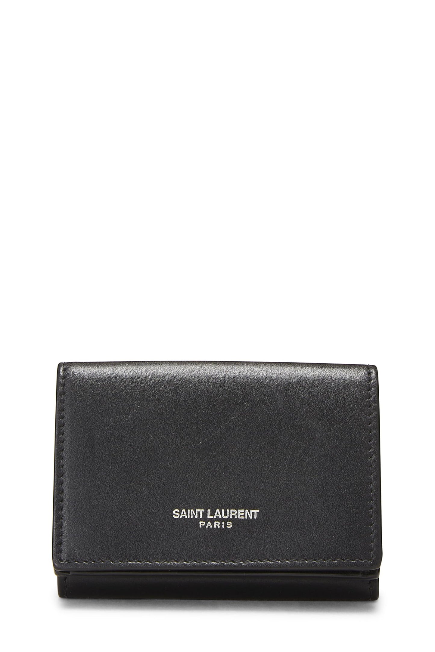 Yves Saint Laurent, Portefeuille compact en cuir noir d'occasion, noir