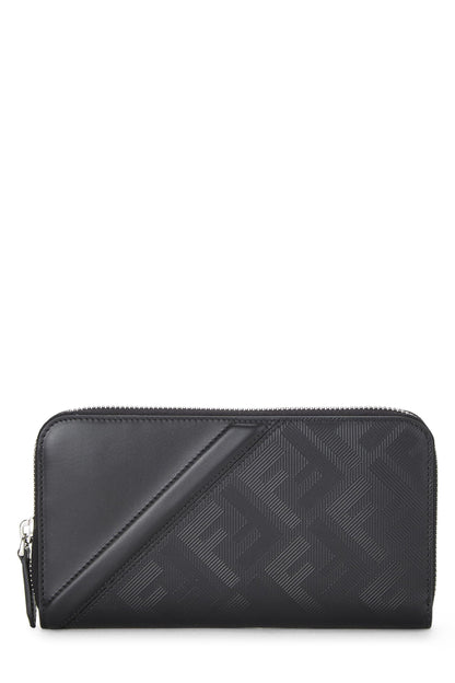 Fendi, Pre-Loved Black Zucca Leather Zip Around Wallet, Black