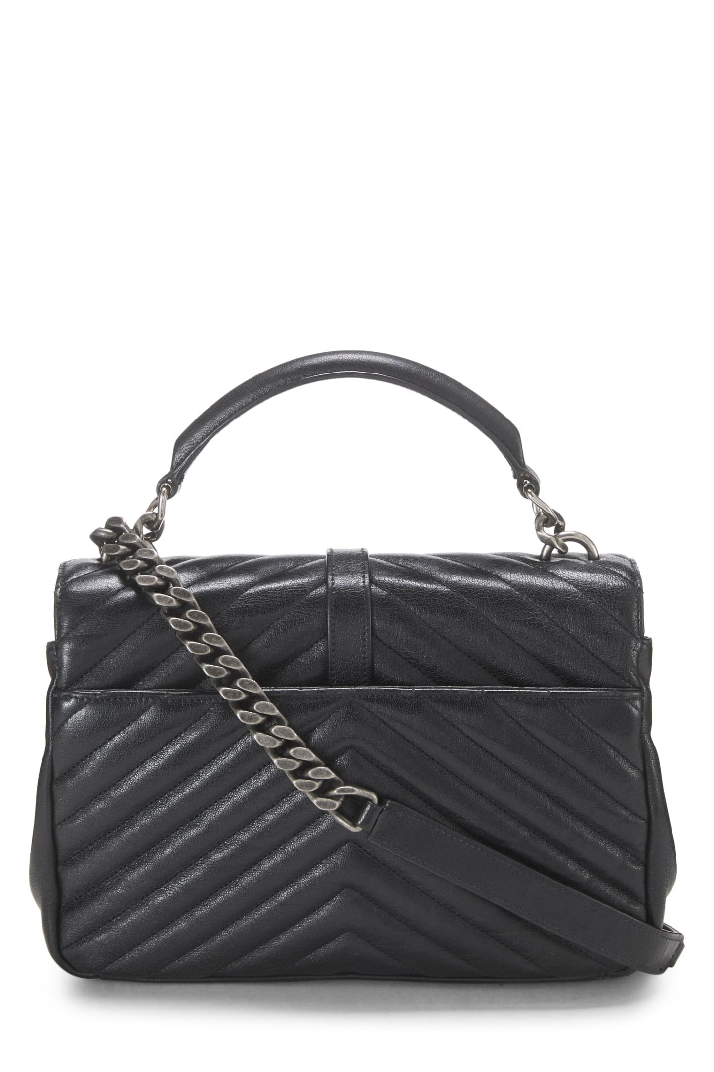 Yves Saint Laurent, College Medium en cuir à chevrons noirs d'occasion, noir