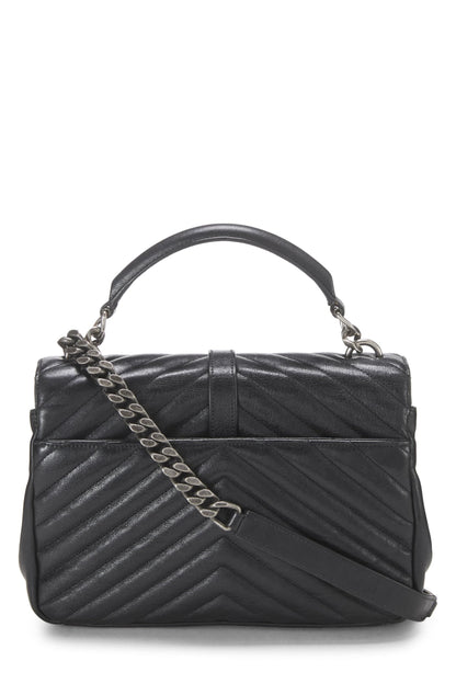 Yves Saint Laurent, Pre-Loved Black Chevron Leather College Medium, Negro