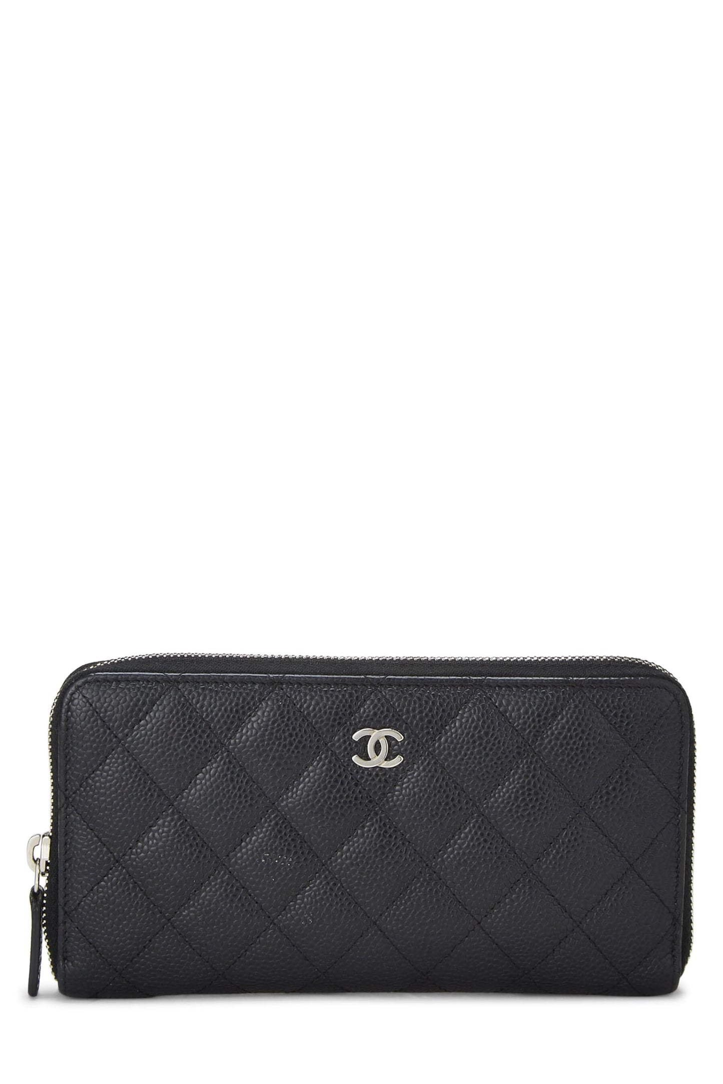 Chanel, Pre-Loved Black Quilted Caviar Zip Around Wallet, Black