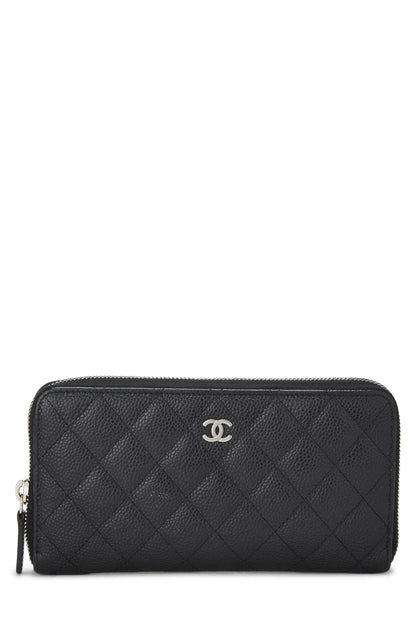 Chanel, portefeuille zippé matelassé noir caviar d'occasion, noir