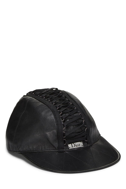 Dior, Pre-Loved Black Leather Lace-up Cap, Black