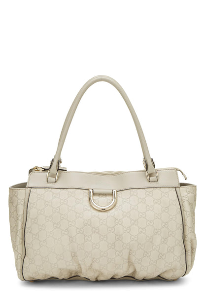 Gucci, Pre-Loved White Guccissima D-Ring Abbey Zip Tote, White