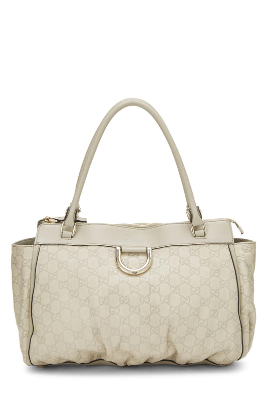 Gucci, sac fourre-tout zippé Abbey à anneau en D Guccissima blanc d'occasion, blanc