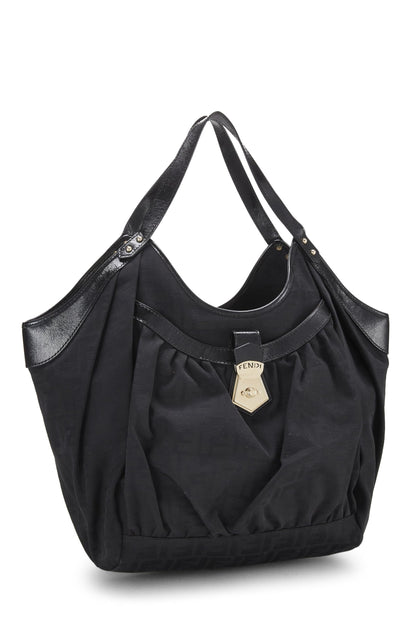 Fendi, sac fourre-tout de poche en toile noire Zucca, grand modèle, d'occasion, noir