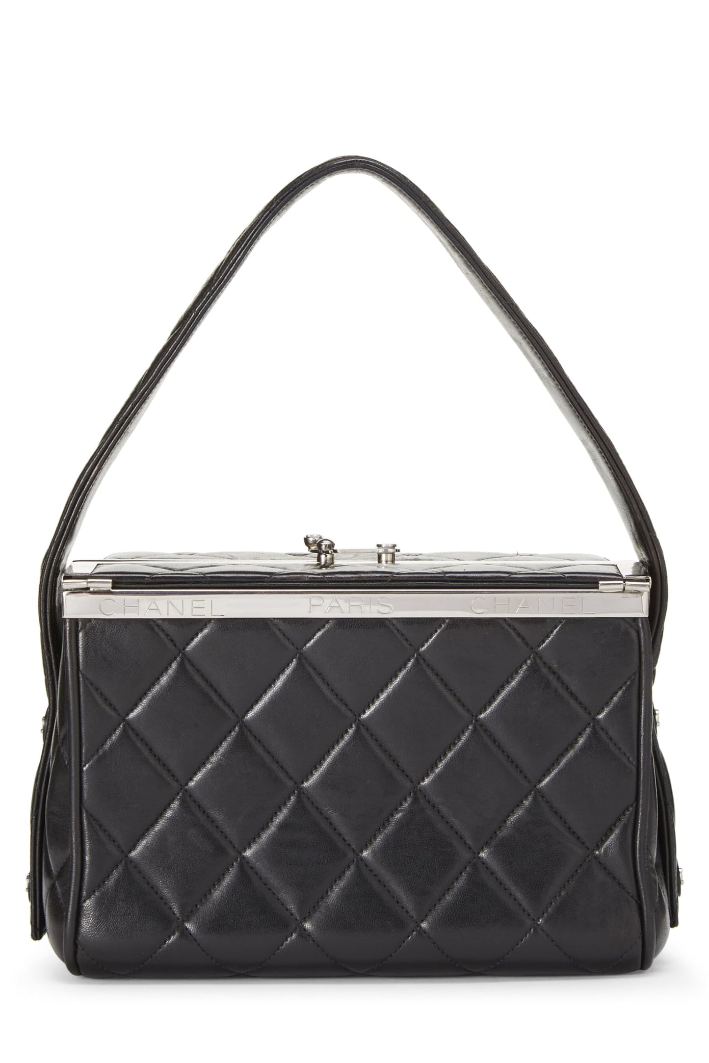 Chanel, Tocador pequeño Pre-Loved de piel de cordero acolchado en negro, Negro