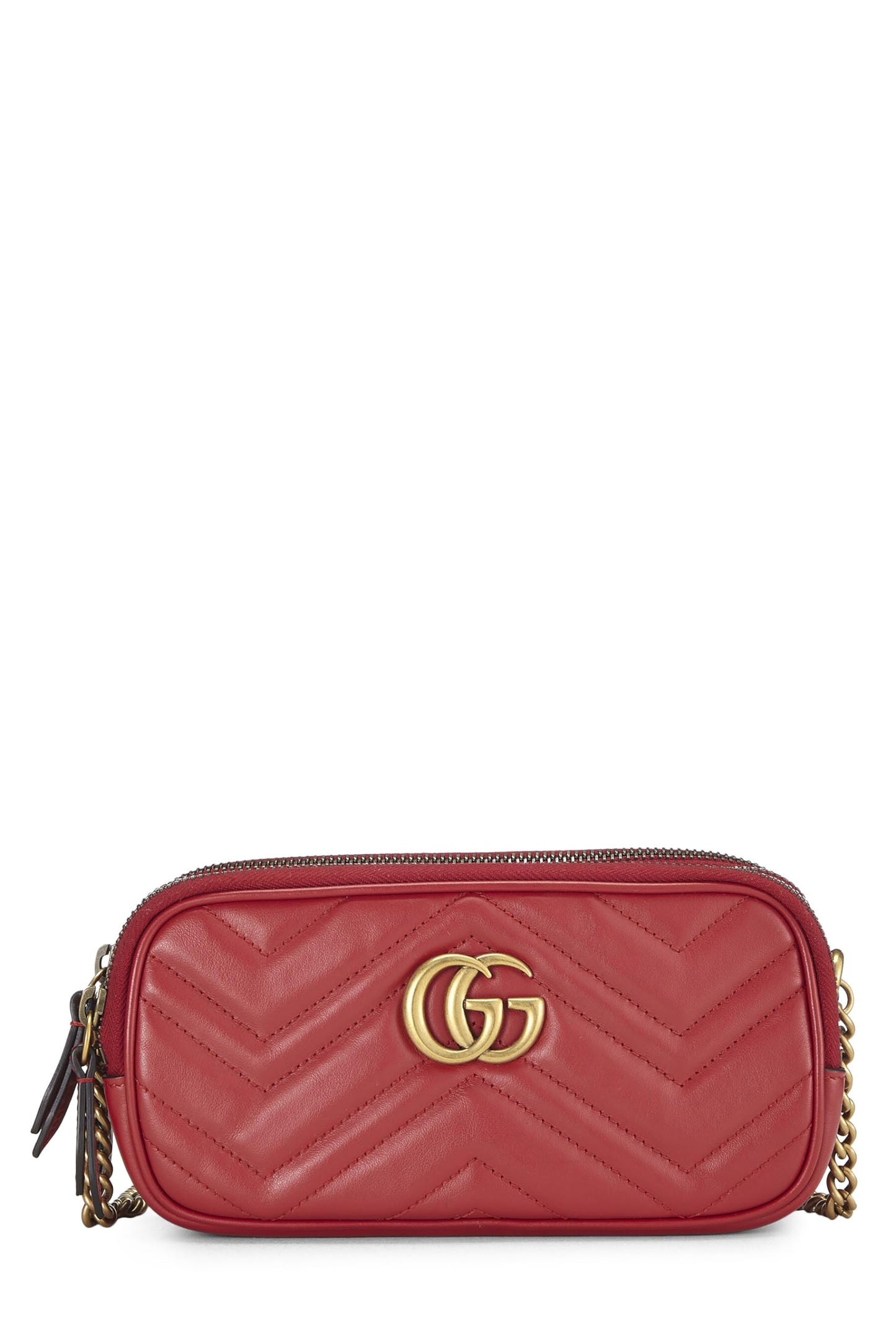 Gucci, Pre-Loved Red Leather GG Marmont Shoulder Bag, Red