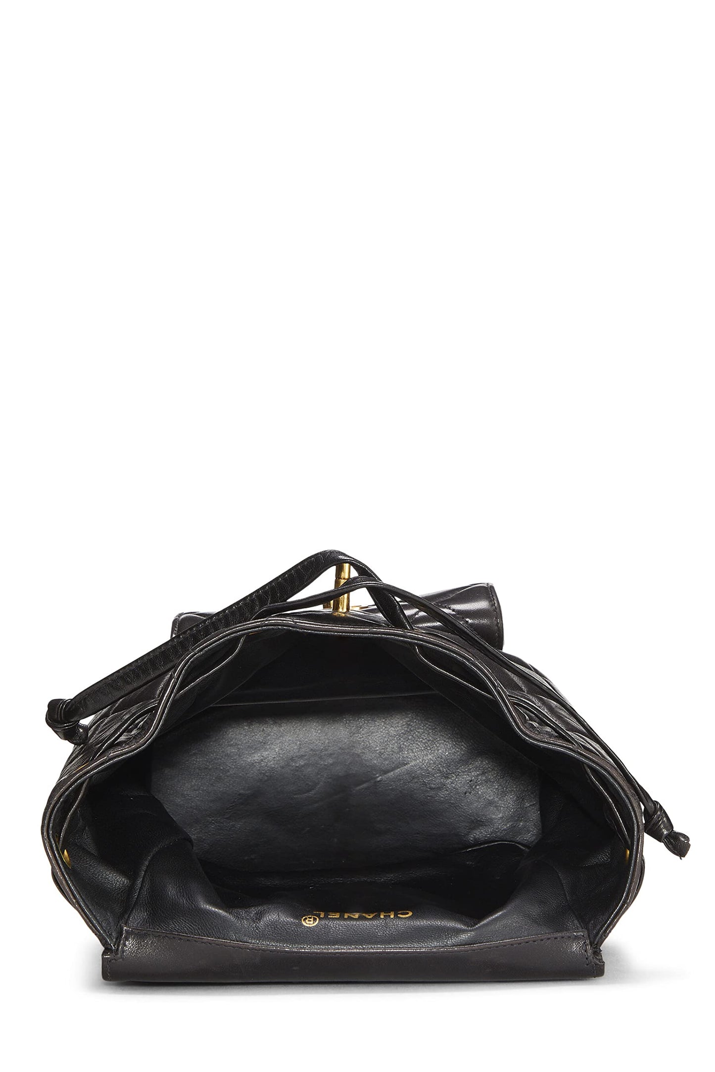 Chanel, sac à dos classique en cuir d'agneau matelassé noir de taille moyenne, d'occasion, noir